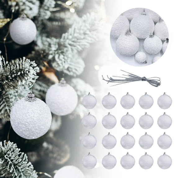 Christmas Tree Ornaments, Holiday Decor Snowball Foam Baubles Set of 24 for Tree Hanging Decoration, Indoor Outdoor Winter Party Ornament Set