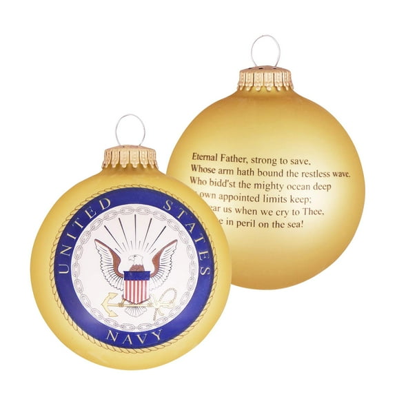 Christmas Tree Ornaments Made in the USA - 80mm / 3.25" Decorated Collectible Glass Balls from Christmas by Krebs - Handmade Hanging Holiday Decorations for Trees (Navy Emblem Hymn, 3 1/4" (80mm))