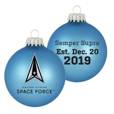 Christmas Tree Ornaments Made in the USA - 80mm / 3.25" Decorated Collectible Glass Balls from Christmas by Krebs - Handmade Hanging Holiday Decorations for Trees (USSF Space Force Est Date, Motto)