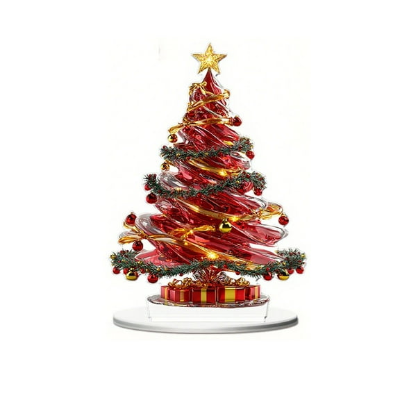 Christmas Tree Ornaments Mini Acrylic Crystal Christmas Trees Flat Decor for Tabletop Xmas Party Home Decorations (Red)