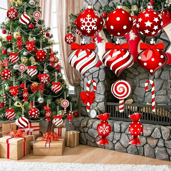 Christmas Tree Ornaments, Peppermint Candy Decorations, 12-Piece Colorful Candy-Shaped Holiday Hanging Set, Lightweight Durable Festive Party Decor for Tree Wreaths Garlands Gifts