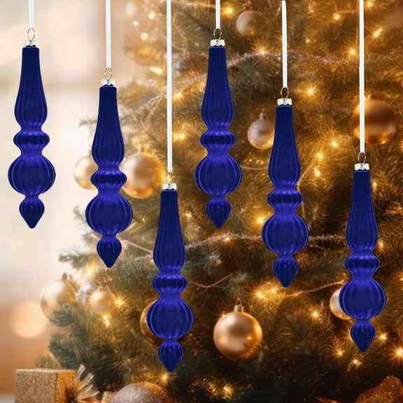 Christmas Tree Ornaments, Premium Flocked Velvet Textured Conical Hanging Decor for Xmas Tree Home Fireplace, Luxury Holiday Set for Party Wedding Gift, Festive Decoration