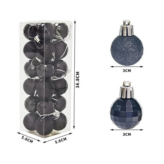 Christmas Tree Ornaments Set, 1.18in/3cm Black Christmas Balls 24pcs Shatterproof Mini Ornaments, Mixed Finish Glitter and Matte Baubles for Xmas Tree, Holiday Party, Wedding,