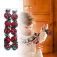 thumbnail image 1 of Christmas Tree Ornaments Set, 10 Pack 1.97 Inch Red and Green Plaid Fabric Balls with Pine Needles and Berries, Rustic Burlap Christmas Decoration for Home and Party, 1 of 5