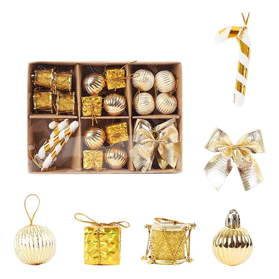 Christmas Tree Ornaments Set 24 Piece Gold and White Mini Christmas Ornaments for Christmas Tree Decorations Home Party Holiday 24 Count Gold