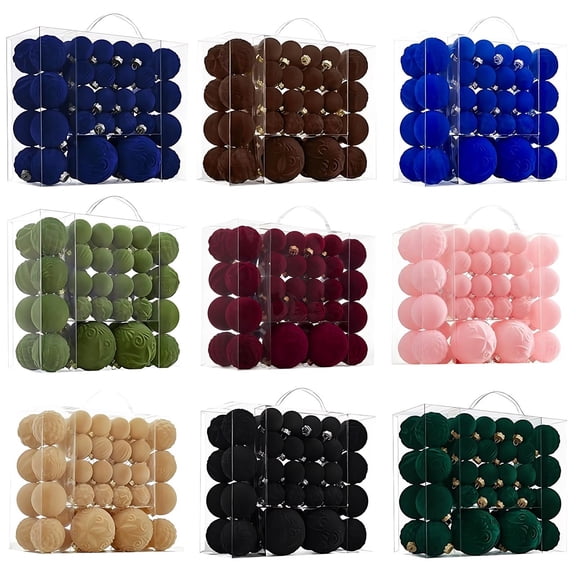 Christmas Tree Ornaments Set 46 Pcs Velvet Christmas Balls Flocked Christmas Tree Ornaments Plastic Balls Xmas Decorative Hanging Ornaments Christmas Tree Decoration Christmas Indoor Decor Balls