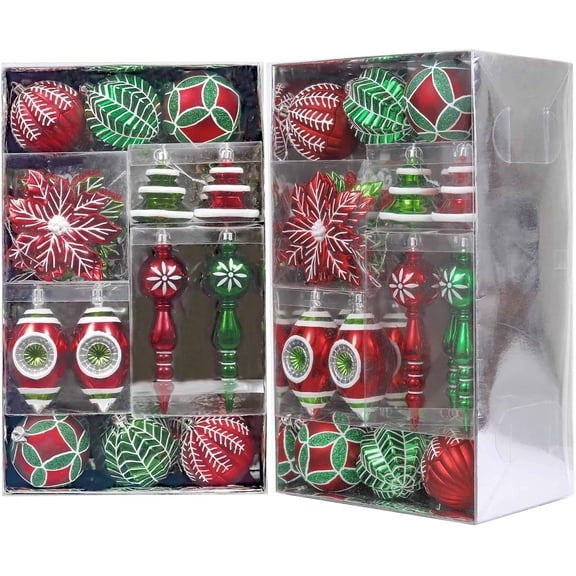 Christmas Tree Ornaments Set, 50ct Red Green White Shatterproof Christmas Tree Decorations Bulk, Variety Vintage Decorative Hanging B   Ornaments for Xmas Trees Holiday Party DecorChristmas
