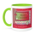 thumbnail image 1 of 3dRose, Christmas Tree, Ornaments, Snowfakes, and Stars, Merry Christmas, Pink, To My Goddaughter , 11oz Two-Tone Green Mug, 1 of 3