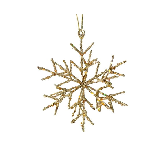 Christmas Tree Ornaments, Snowflake Ornaments, Three Dimensional Champagne Snowflake Christmas Tree Pendant, Wrought Iron Decorative Holiday Hanging Ornament