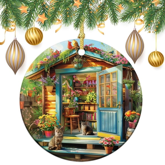 Christmas Tree Ornaments Spring Summer Flowers Xmas Tree Ornaments Xmas Ornament for Family Sister Friends Whimsical Garden Flowers Cats Christmas Ornaments