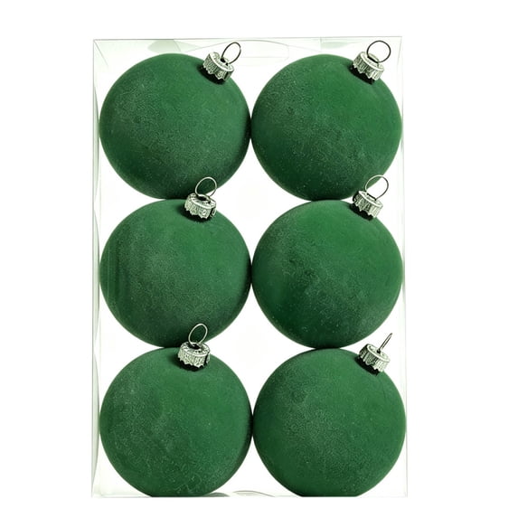 Christmas Tree Ornaments Velvet Balls - 6 Pcs 2.36 Inch Shatterproof Velvet Balls for Xmas Decorations, Green