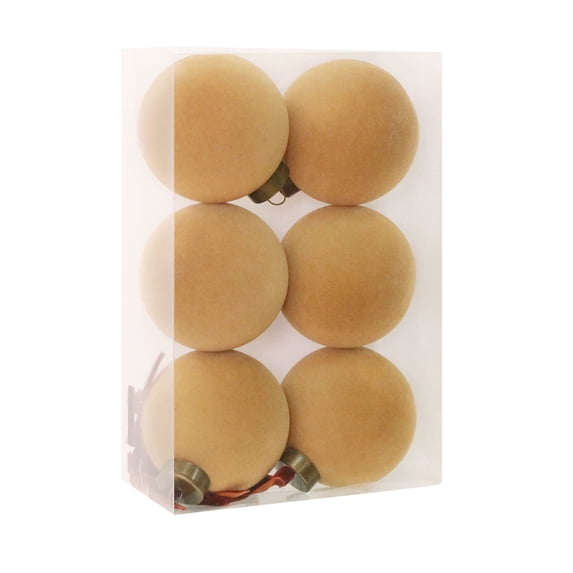 Christmas Tree Ornaments Velvet Balls - 6 Pcs 3.15 Inch Shatterproof Velvet Balls for Xmas Decorations, Khaki