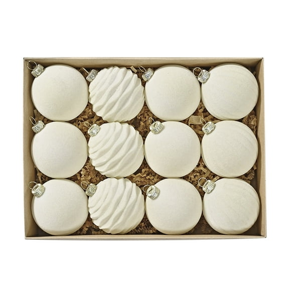Christmas Tree Ornaments Velvet Balls - Pack of 12pcs Shatterproof Xmas Bulbs Decorations Set - Multicolor Red Brown Neutral, 60mm 2.4 inch,Beige