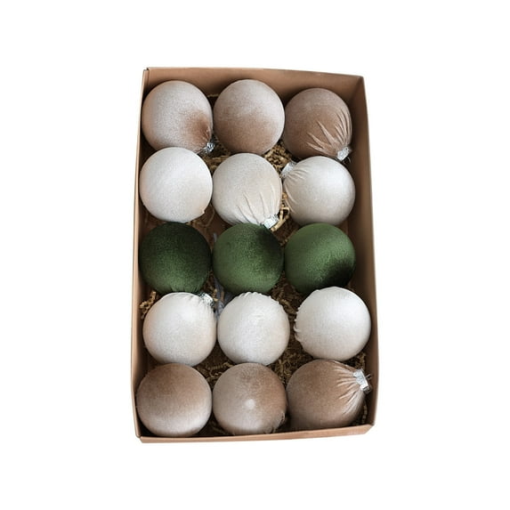 Christmas Tree Ornaments, Velvet Christmas Balls, 15 Pcs Flocked Xmas Decorative Hanging Balls, 3.15 Inch Durable Plastic with Metal Buckle for Decor