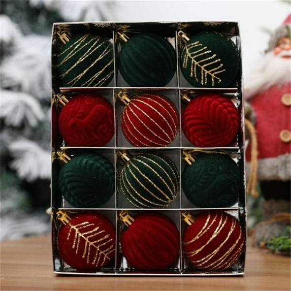 Christmas Tree Ornaments Velvet Flocked Balls Set, Vintage Hollow Xmas Bulbs,Wedding Decorations for Holiday Party Home Decor Fireplace Door Wall Hanging Display