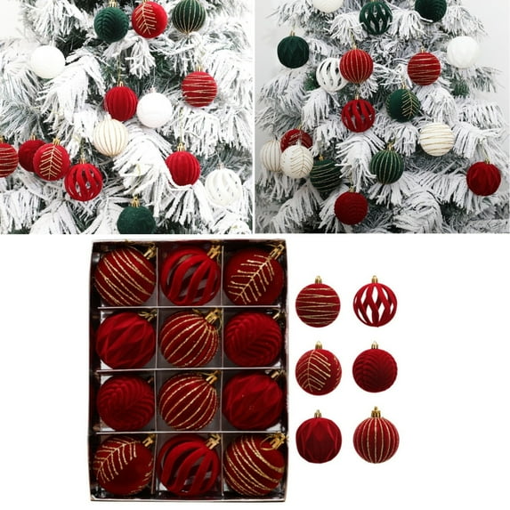 Christmas Tree Ornaments Velvet Flocked Balls Set, Vintage Hollow Xmas Bulbs,Wedding Decorations for Holiday Party Home Decor Fireplace Door Wall Hanging Display