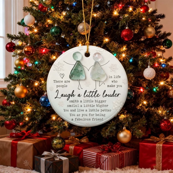 Christmas Tree Ornaments for Women with Inspirational Friendship Quote Sea Glass Design 3.5 in Hanging Decor