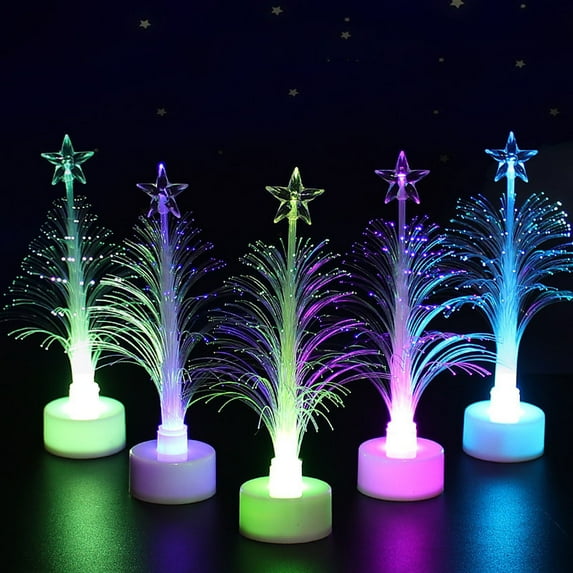 Christmas Tree Ornaments with LED 7 Color Changing Stunning Light Displays, Mini Christmas Xmas Tree 4.7inch Tall Table Party Decor
