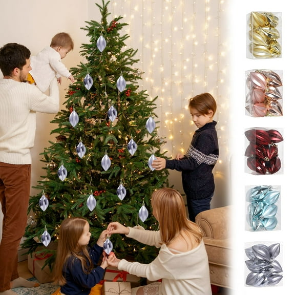 Christmas Tree Ornaments12PCS,5.71x3.78in,Starfruit Shaped Baubles Metallic Electroplated Plastic Hanging Decor For Holiday Party Festive Arrangements(Gold)