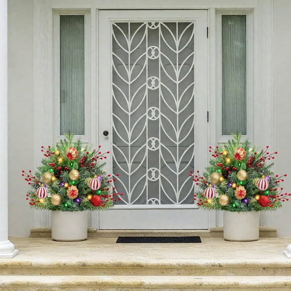 Christmas Tree Outdoor Pre-lit Artificial Christmas Tree with Mixed Decorations Colorful Xmas Tree Ground Insert Lights Garden Lights for Outside Holiday Display Yard Front Porch Pathway Decor