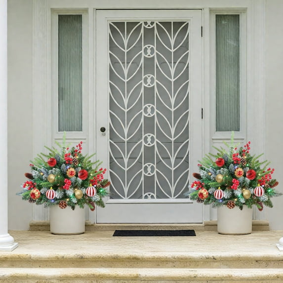 Christmas Tree Outdoor Pre-lit Artificial Christmas Tree with Mixed Decorations Colorful Xmas Tree Ground Insert Lights Garden Lights for Outside Holiday Display Yard Front Porch Pathway Decor