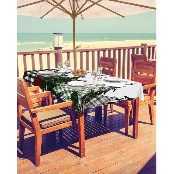 Christmas Tree Outdoor Tablecloth - 54x80 Inch Rectangle Dining Table Cover, Xmas Tree Watercolor Snowflake Waterproof Outdoor Table Cloth with Umbrella Hole & Zipper for Picnic/Patio/Party