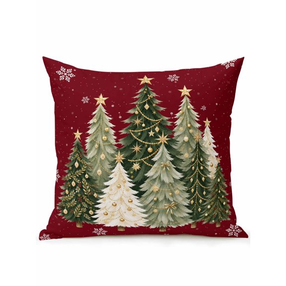Christmas Tree Outdoor Throw Pillow with Insert, 18"x18" Winter Red Pastoral Snowflake Stars Balls Bell Waterproof Decorative Square Patio Pillows for Small Patio Chairs, Balcony, Couch