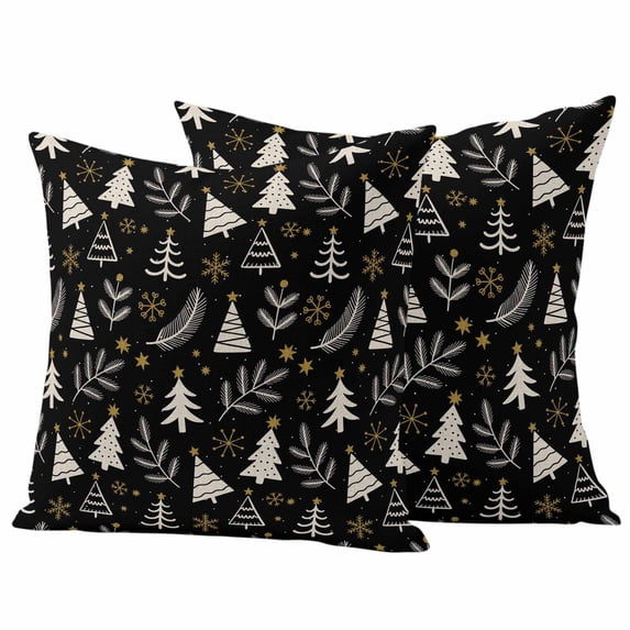 Christmas Tree Outdoor Waterproof Pillow Covers, Winter Xmas Pine Leaf Snowflake Black Decorative Square Throw Pillowcase Sofa Cushion Sham for Patio/Couch/Chair, 20"x20" 2 Pack