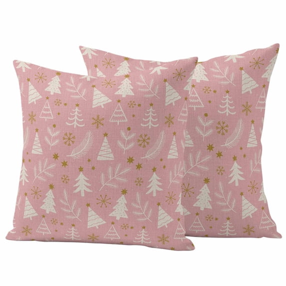 Christmas Tree Outdoor Waterproof Pillow Covers, Winter Xmas Pine Leaf Snowflake Pink Decorative Square Throw Pillowcase Sofa Cushion Sham for Patio/Couch/Chair, 24"x24" 2 Pack