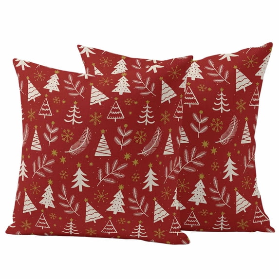 Christmas Tree Outdoor Waterproof Pillow Covers, Winter Xmas Pine Leaf Snowflake Red Decorative Square Throw Pillowcase Sofa Cushion Sham for Patio/Couch/Chair, 18"x18" 2 Pack