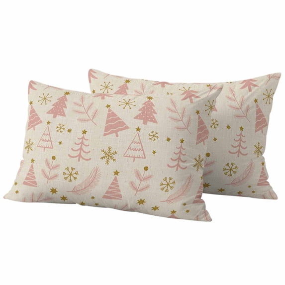 Christmas Tree Outdoor Waterproof Pillow Covers, Winter Xmas Pink Pine Snowflake on Linen Decorative Rectangle Throw Pillowcase Sofa Cushion Sham for Patio/Couch/Chair, 20"x12" 2 Pack