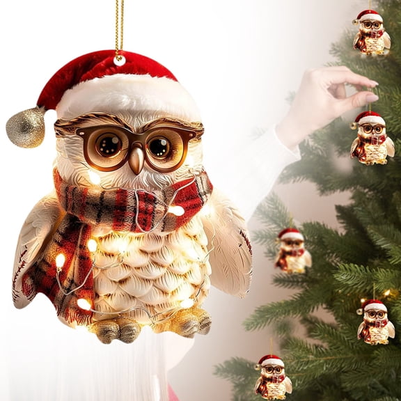 Christmas Tree Owl Pendants Acrylic Owl Decorative Ornaments 2D Fun Christmas Pendant Decoration Christmas Tree Decoration Christmas Decoration Gift/ Christmas Owl Pendant Golden Ball Owl