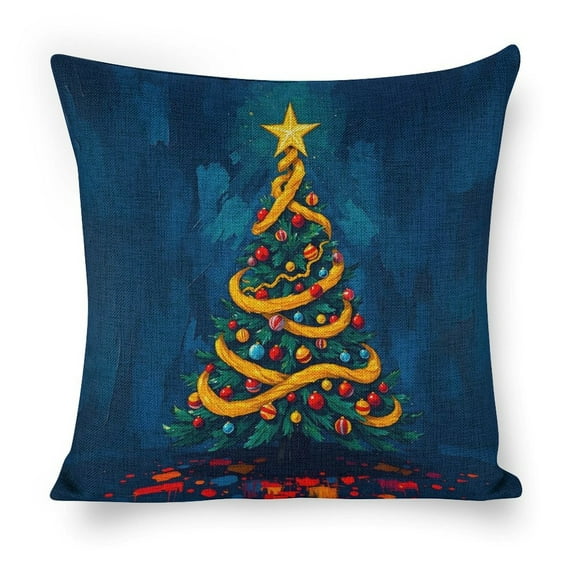 Christmas Tree Painting Linen toss pillowcase Decoration pillowcase Gift preferred 18x18" Cushion cover 1 set Sofa pillowcase Sofa bedroom living room car