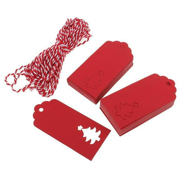 Christmas Tree Paper Gift Tags Label Hanging Cards Set / 100pcs - Red, One Size