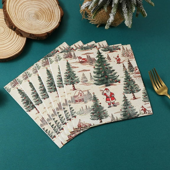 Christmas Tree Paper Napkins 20-Pack, Disposable Holiday Dinner Napkins for Christmas Party Supplies, Santa Claus Festive Tableware Decor(Green)