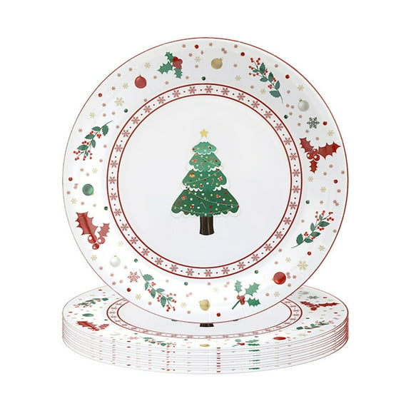 Christmas Tree Paper Plates 7 Inch Disposable Shatterproof Holiday Dinner Plates For Christmas Party Gathering Decoration Festive Tableware Set Of 10 Plates Easy Clean Up No Washing Needed