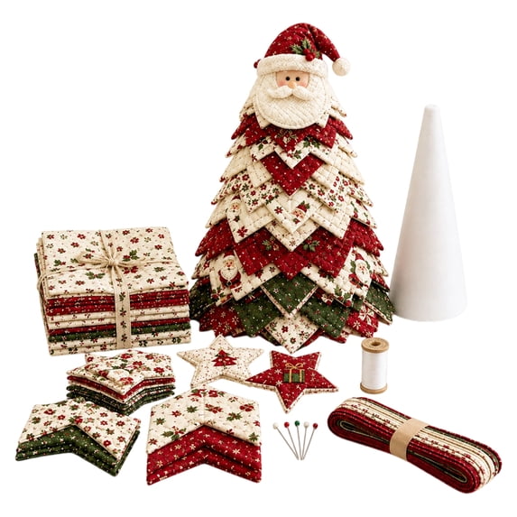 Christmas Tree Patchwork DIY Sewing Kit for Adults,Quilted Fabric Holiday Craft,Beginner Friendly Tabletop Mantel Shelf Decor,B