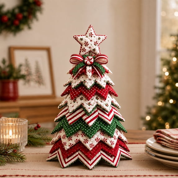 Christmas Tree Patchwork DIY Sewing Kit for Adults,Quilted Fabric Holiday Craft,Beginner Friendly Tabletop Mantel Shelf Decor,C