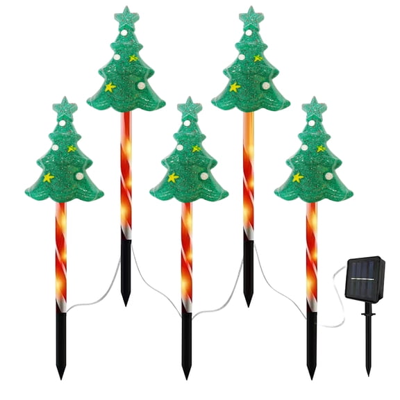 Christmas Tree Pathway Lights Outdoor, 5PCS Solar Waterproof Xmas Tree Stakes Light, 8 Modes Christmas Stake Lights for Yard Garden Sideway Walkway