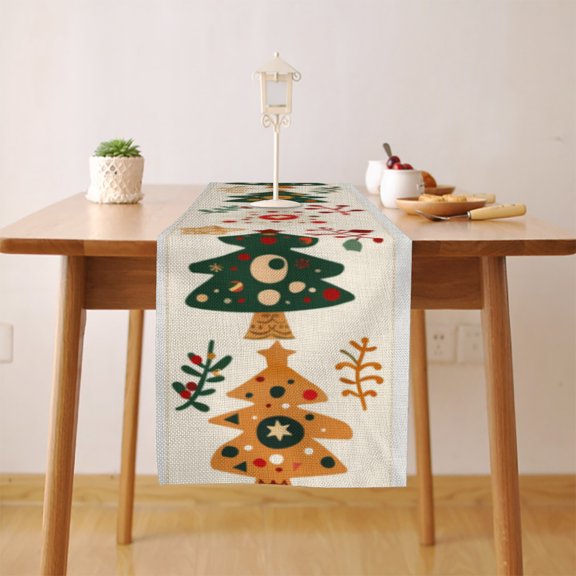 Christmas Tree Pattern (3) Table Runner, Seasonal Fall Winter Kitchen Dining Table Decoration for Home Party Decor 13x48 Inch
