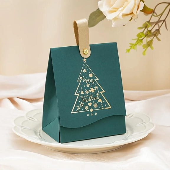 Christmas Tree Pattern Candy Bags Party Favors Xmas Candies and Cookies Presents Merry Christmas Boxes with Leather Handle
