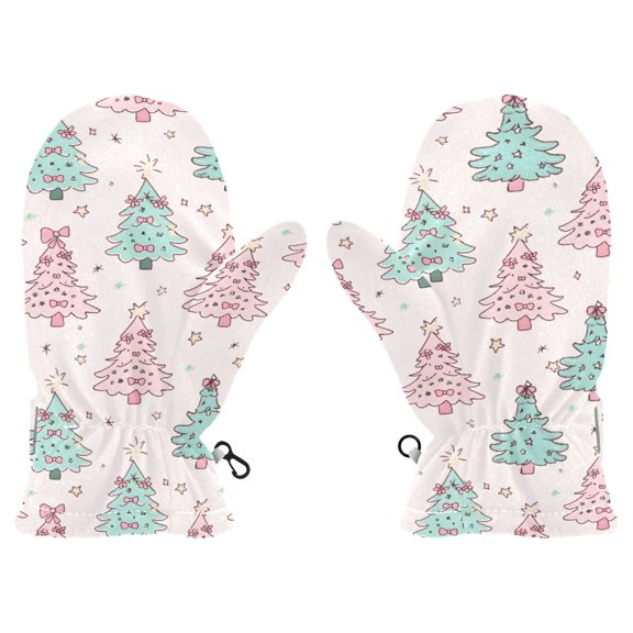 Christmas Tree Pattern Cold Weather Mittens Cozy Gloves with Adjustable Fit Perfect for Outdoor Fun