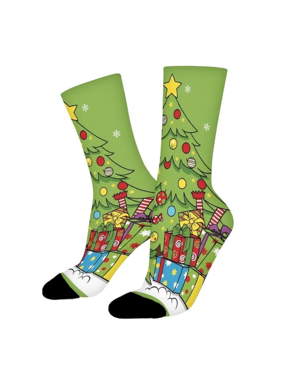 Christmas Tree Pattern Funny Novelty Crew Socks for Women Men Sports
