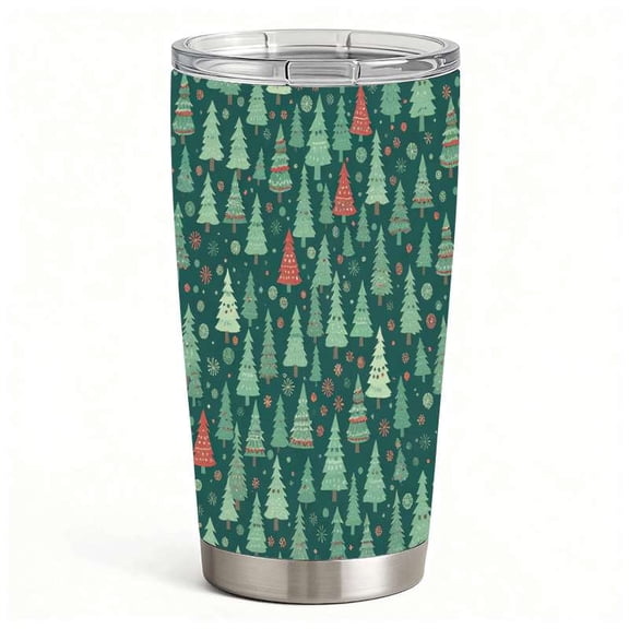 Christmas Tree Pattern Insulated Tumbler, Stainless Steel Holiday Travel Mug, Hot Cold Coffee Cups