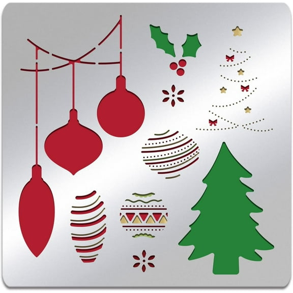 Christmas Tree Pattern Layered Christmas Metal Stencil 6.14x6.14inch Colored Lights Holly Leaves Stainless Steel Dies Stencil for DIY Scrapbooking Photo Album 1pc