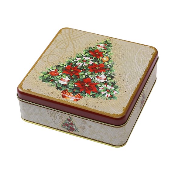 Christmas Tree Pattern Metal Square Festive Christmas Cookie Tin with Lid | Festive Holiday Storage for Candy Snacks Holiday Christmas Party Decor Favor Gift Box for Gift Giving and Holiday Use
