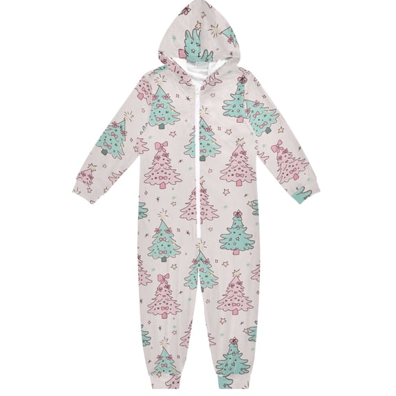 Christmas Tree Pattern One Piece Pajamas Soft Jumpsuit Cozy Sleep and Play Romper Zipper and Pockets 4T