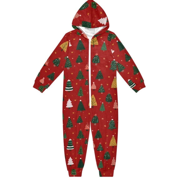 Christmas Tree Pattern One Piece Pajamas Soft Jumpsuit Cozy Sleep and Play Romper Zipper and Pockets 4T