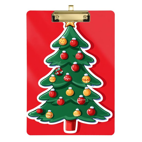 Christmas Tree Pattern with Star Lights Acrylic Clipboard Drawing Board with Hook Writing Pad File Storage A4 Size Gold 12.5" x 9"