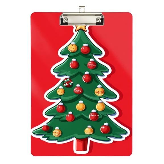 Christmas Tree Pattern with Star Lights Acrylic Clipboard Drawing Board with Hook Writing Pad File Storage A4 Size Silver 12.5" x 9"